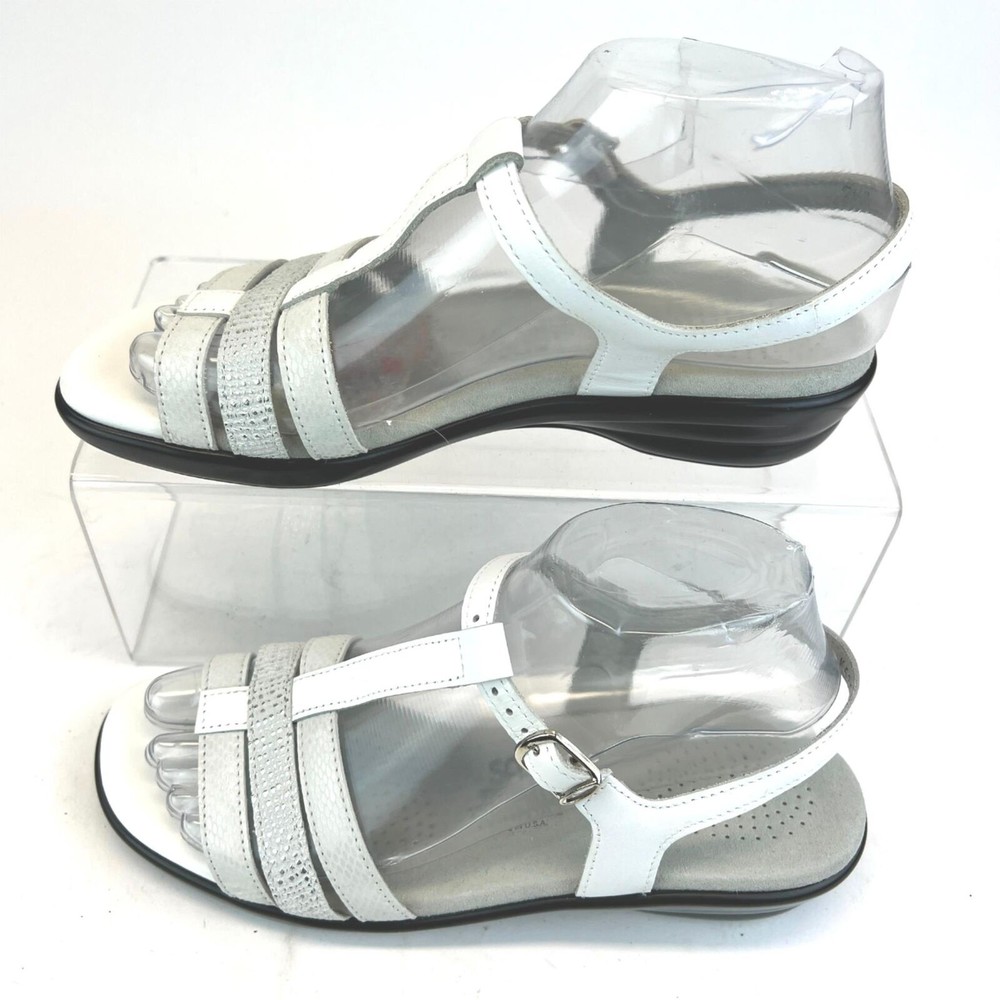 SAS Tripad Comfort White Womens Leather Adjustable Sandals Buckle Heal 7.5N